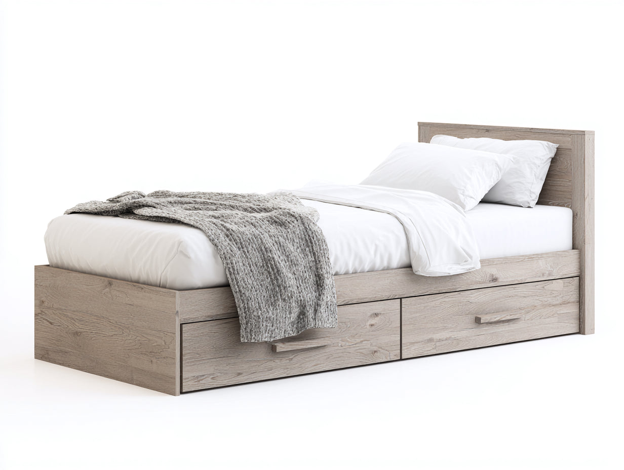 Letto singolo in legno ingegnerizzato 205x98x95 cm - rovere chiaro - stile moderno per camera da letto
