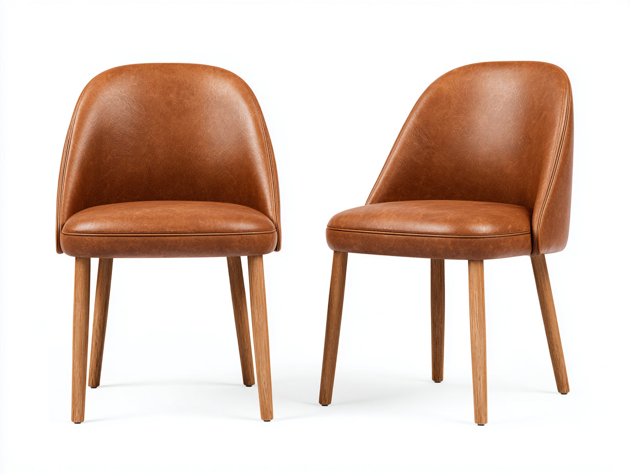 Sedia da pranzo in similpelle marrone e legno naturale 52x54x78 cm per sala da pranzo - stile moderno