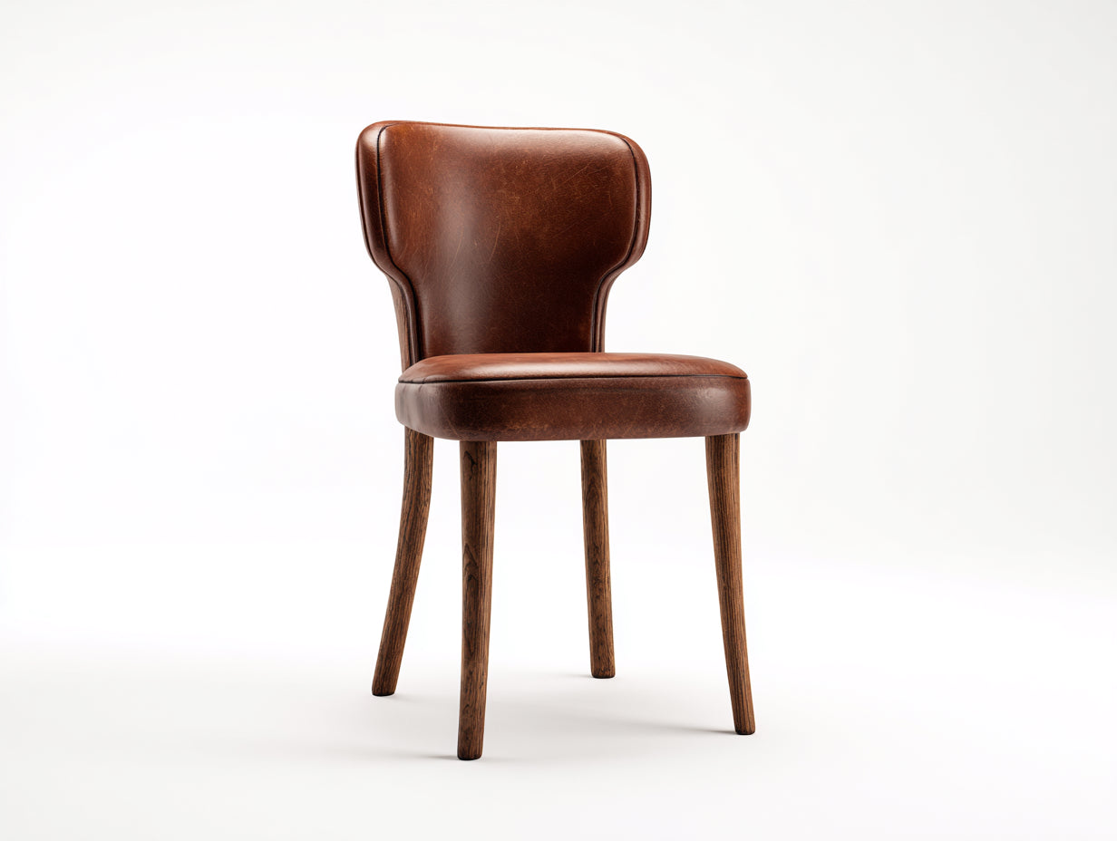 Sedia da pranzo in cuir synthétique brun con gambe in legno 52x58x84 cm - design vintage per sala da pranzo