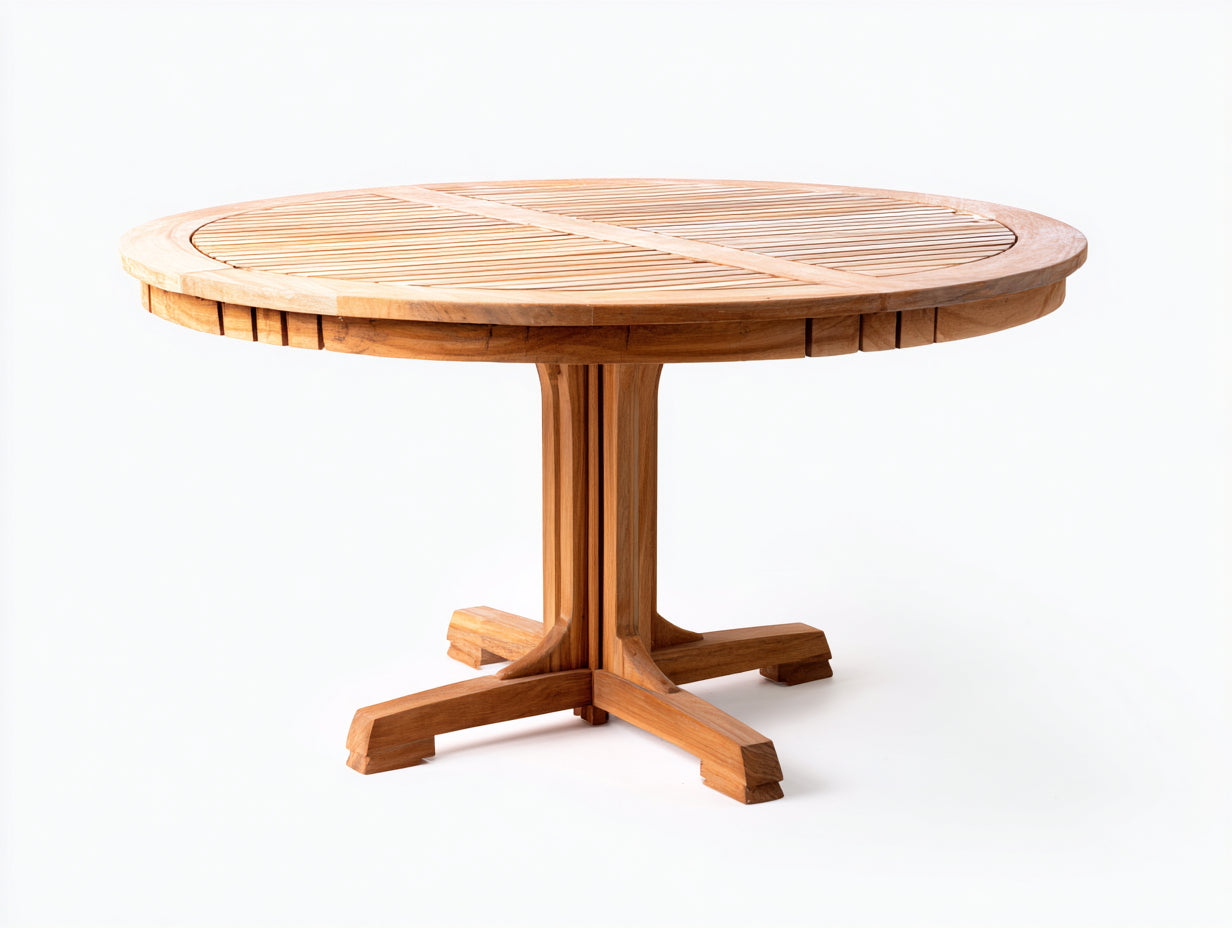 Tavolo da giardino rotondo in legno 115x115x75 cm - marrone naturale - adatto per esterno - design classico con piano a doghe