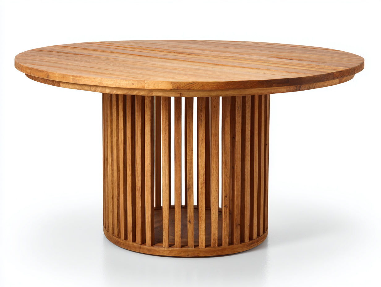 Tavolo da giardino rotondo in legno 120x120x75 cm - marrone naturale - per esterno design moderno