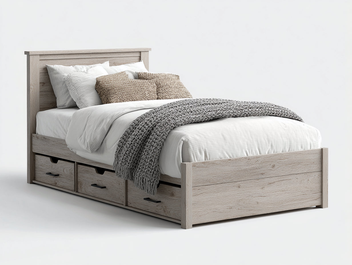 Letto singolo in legno massello con cassetti 209x104x98 cm - grigio chiaro - stile moderno per camera da letto
