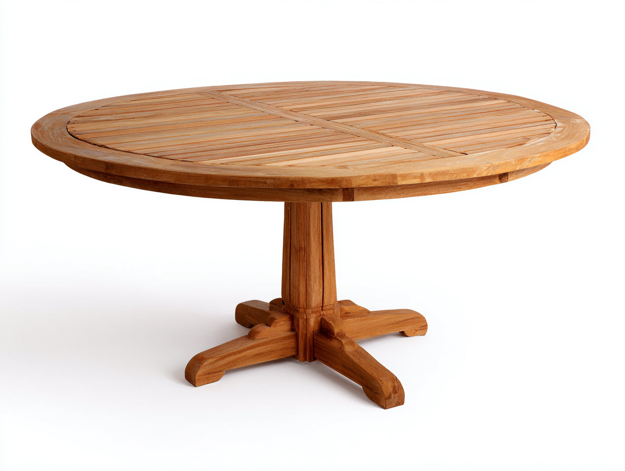 Tavolo da giardino rotondo in legno 130x130x75 cm - marrone naturale - adatto per esterno - design classico con base a croce