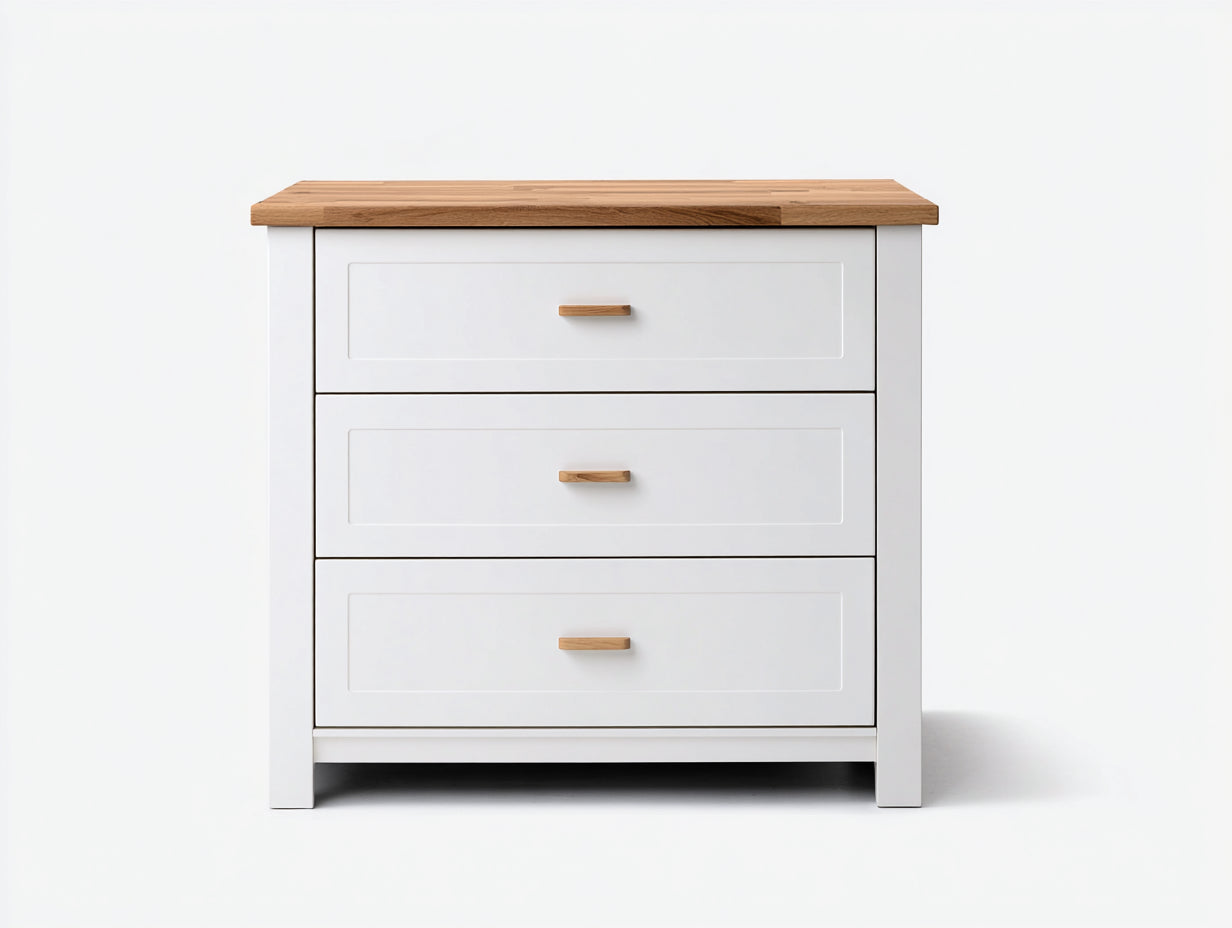 Cassettiera in legno bianco e naturale 90x45x82 cm per camera da letto - stile moderno