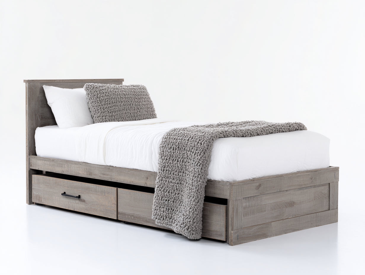 Letto singolo in legno massello con cassetti 209x102x96 cm - grigio chiaro - stile moderno per camera da letto