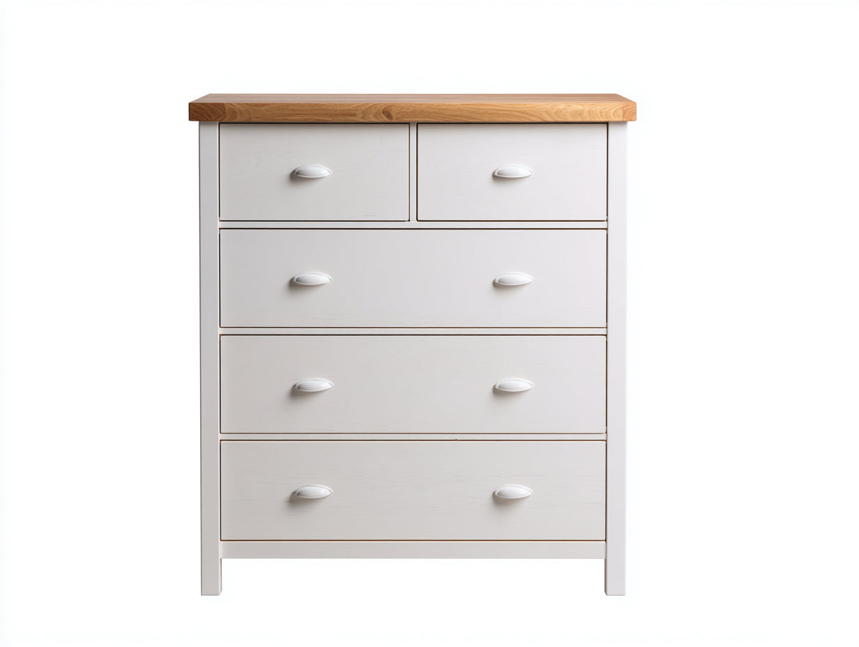 Cassettiera in legno bianco e naturale 95x45x105 cm per camera da letto - stile moderno