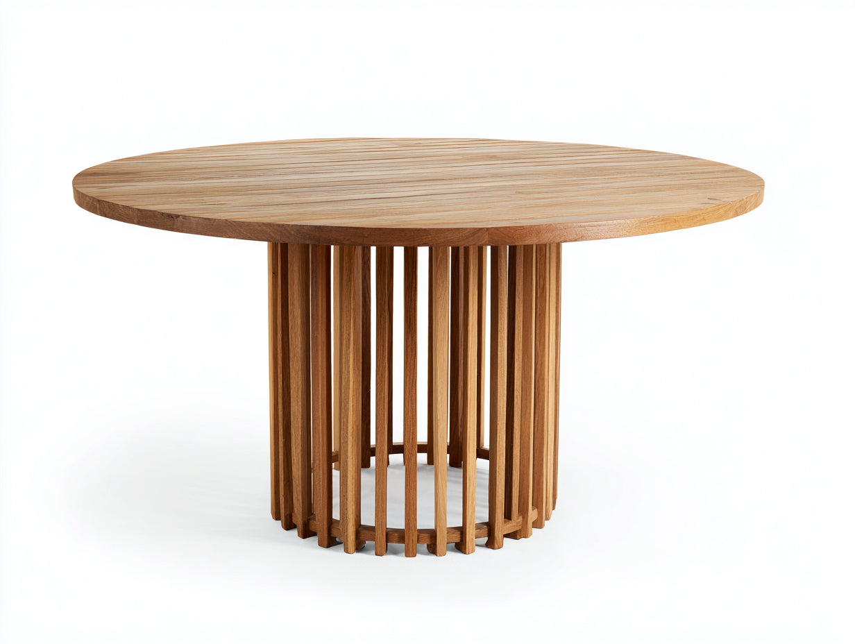 Tavolo da giardino rotondo in legno 120x120x75 cm - naturale - per esterno design moderno